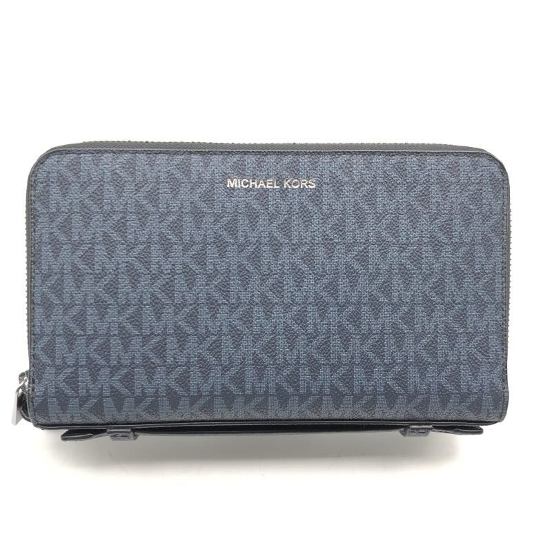 【中古】MICHAEL KORS MKシグネチャー 長財布 オーガナイザー ダブルジップウォレット ブルー　マイケルコース[17][240017767773]