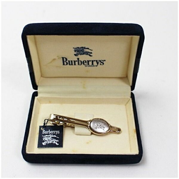バーバリー ネクタイピン 未使用 ゴールド シルバー 中古 Sランク Burberrys メンズ 男性 ビジネス スーツ小物 クリップ式 ケース付き