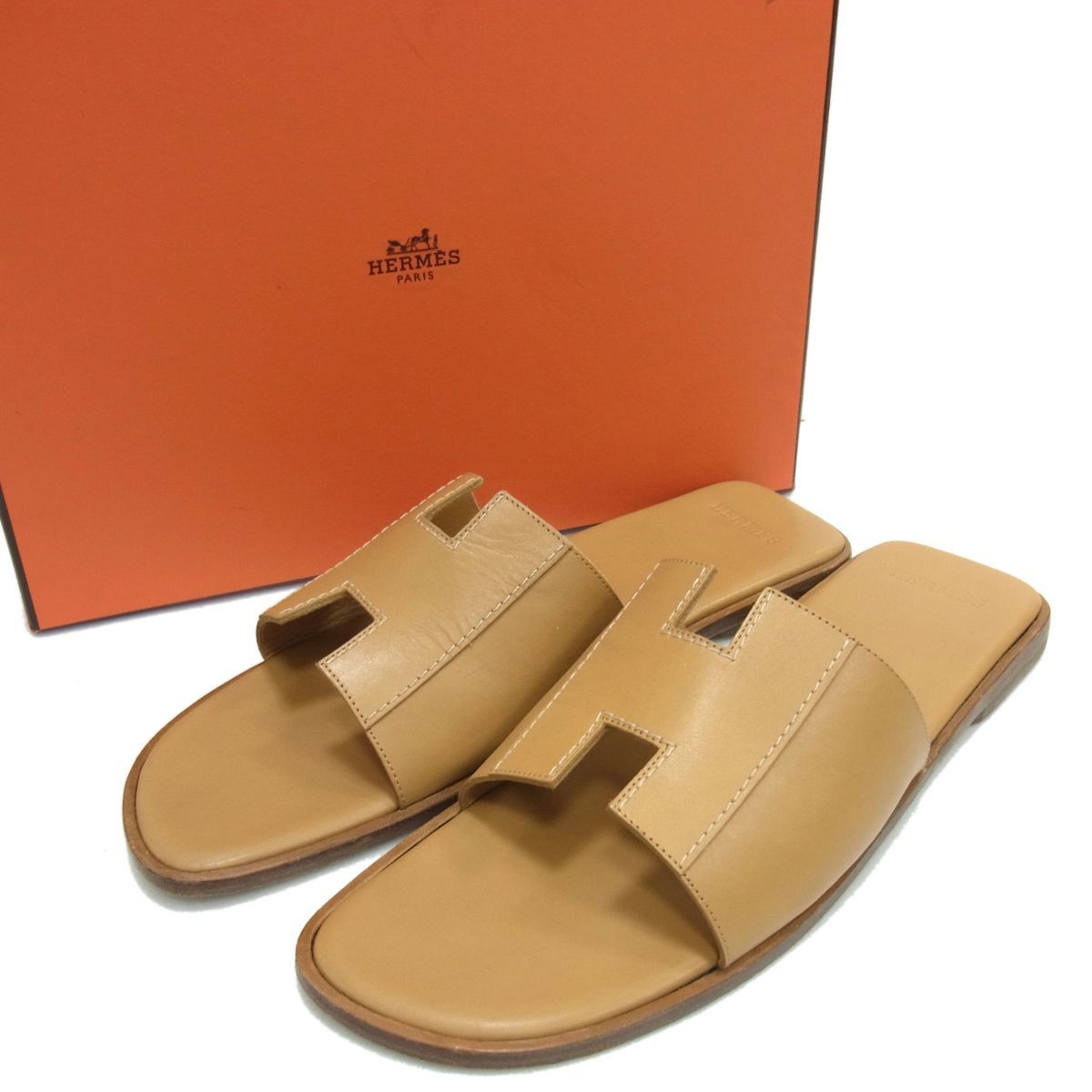 定価10万円☆HERMES エルメス オランサンダル Oran Sandal スペイン製 レディース サイズ39 Hロゴ レザー サンダル 箱付 フラットサンダル