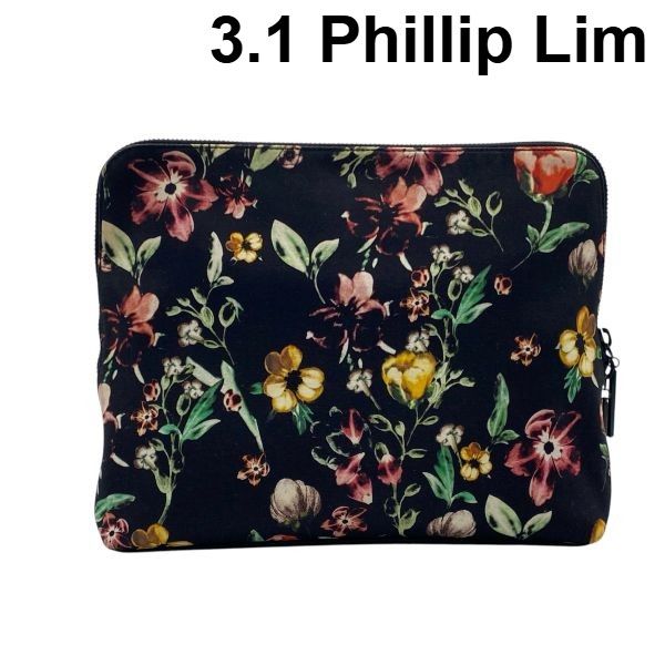 スリーワンフィリップリム 3.1 Phillip Lim ボタニカル柄クラッチバッグ セカンドバッグ スクエア型 黒 マルチカラー レディース 6D234