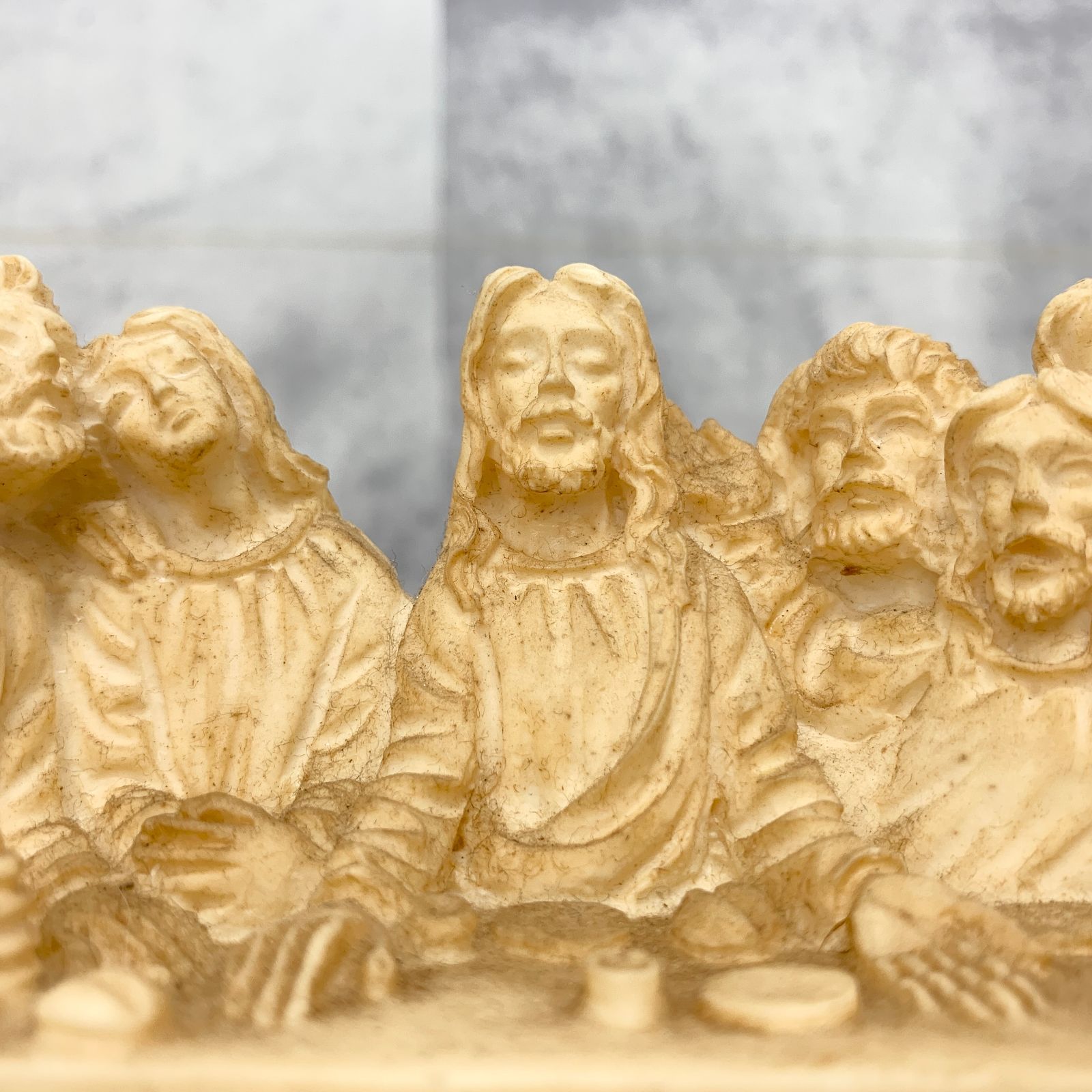 置物 象牙風 オブジェ 彫刻 最後の晩餐 白 ハンドメイド 立体彫刻風 