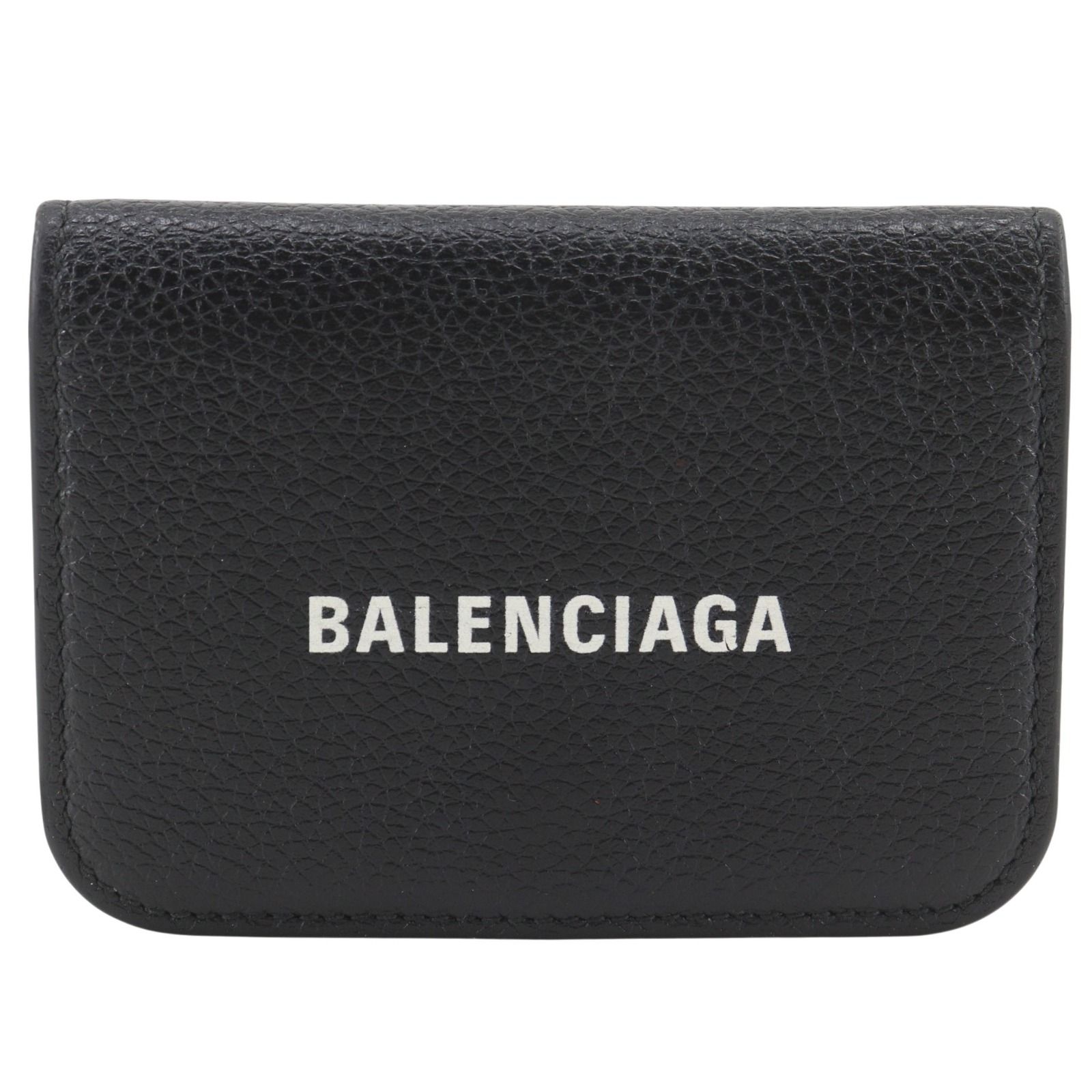 【BALENCIAGA】バレンシアガ キャッシュ ミニ 593813 レザー 黒 ユニセックス 三つ折り財布