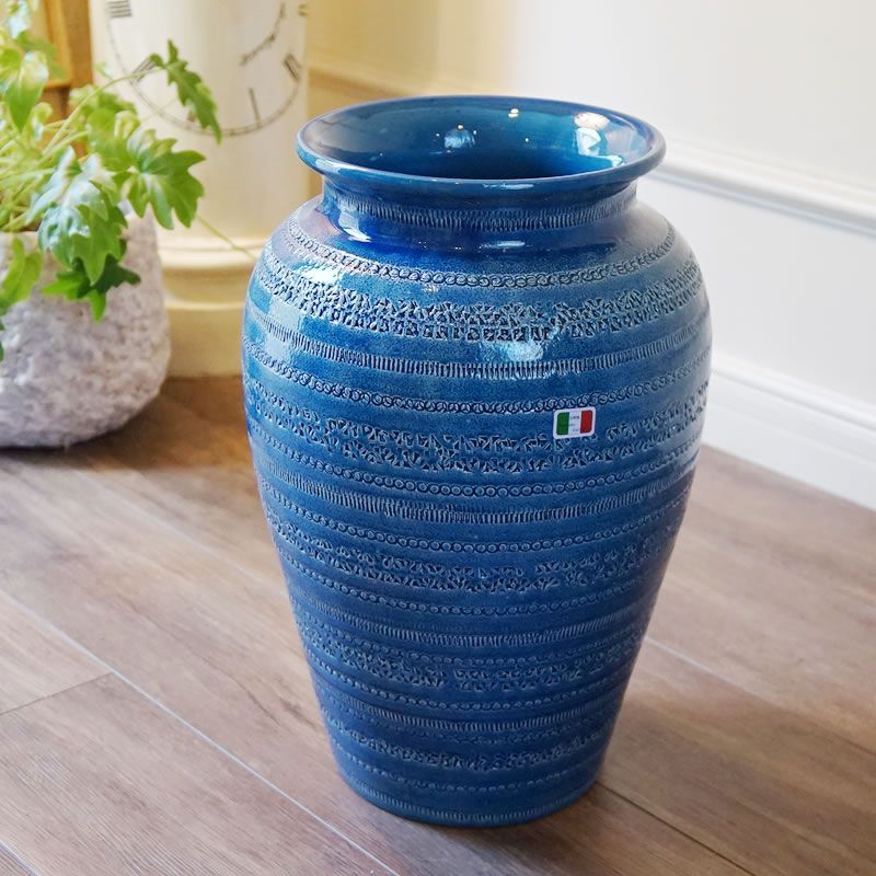 イタリア製 傘立て ブルー 青 丸型 アンブレラスタンド ビトッシ風 玄関 傘たて かさたて 傘 スリム 北欧 かわいい イタリア雑貨 インテリア 雑貨 アンティーク 置物 イタリア ヨーロッパ アンティーク インポート ロココ調 ヨーロピアン
