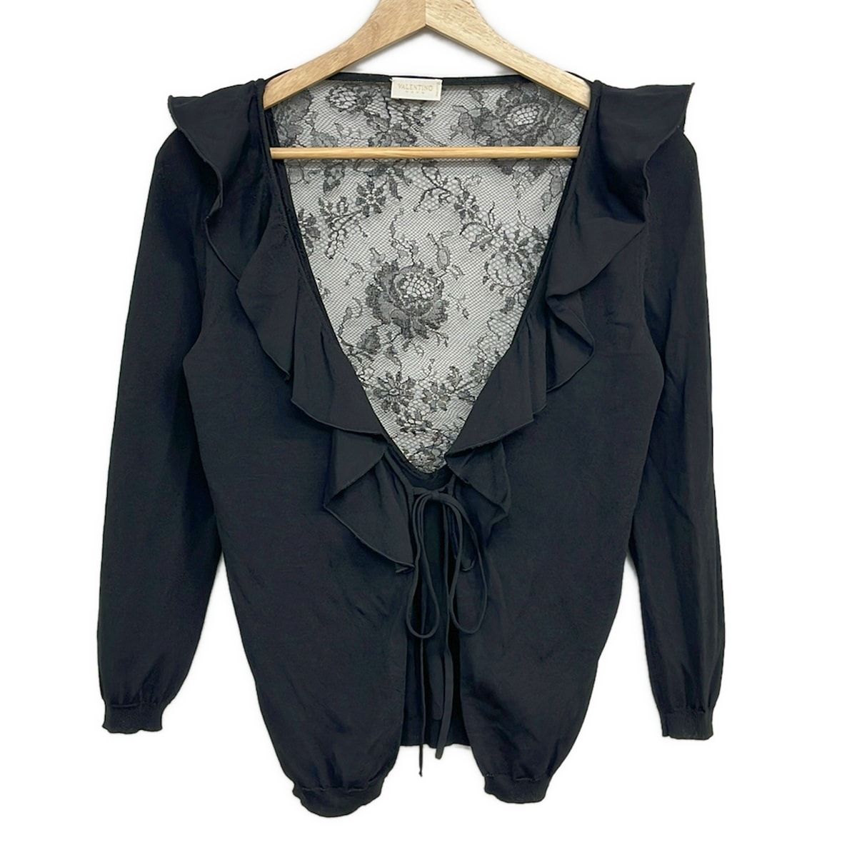 VALENTINO ROMA(バレンチノローマ) カーディガン サイズ44/8 レディース美品 - 黒 長袖/レース