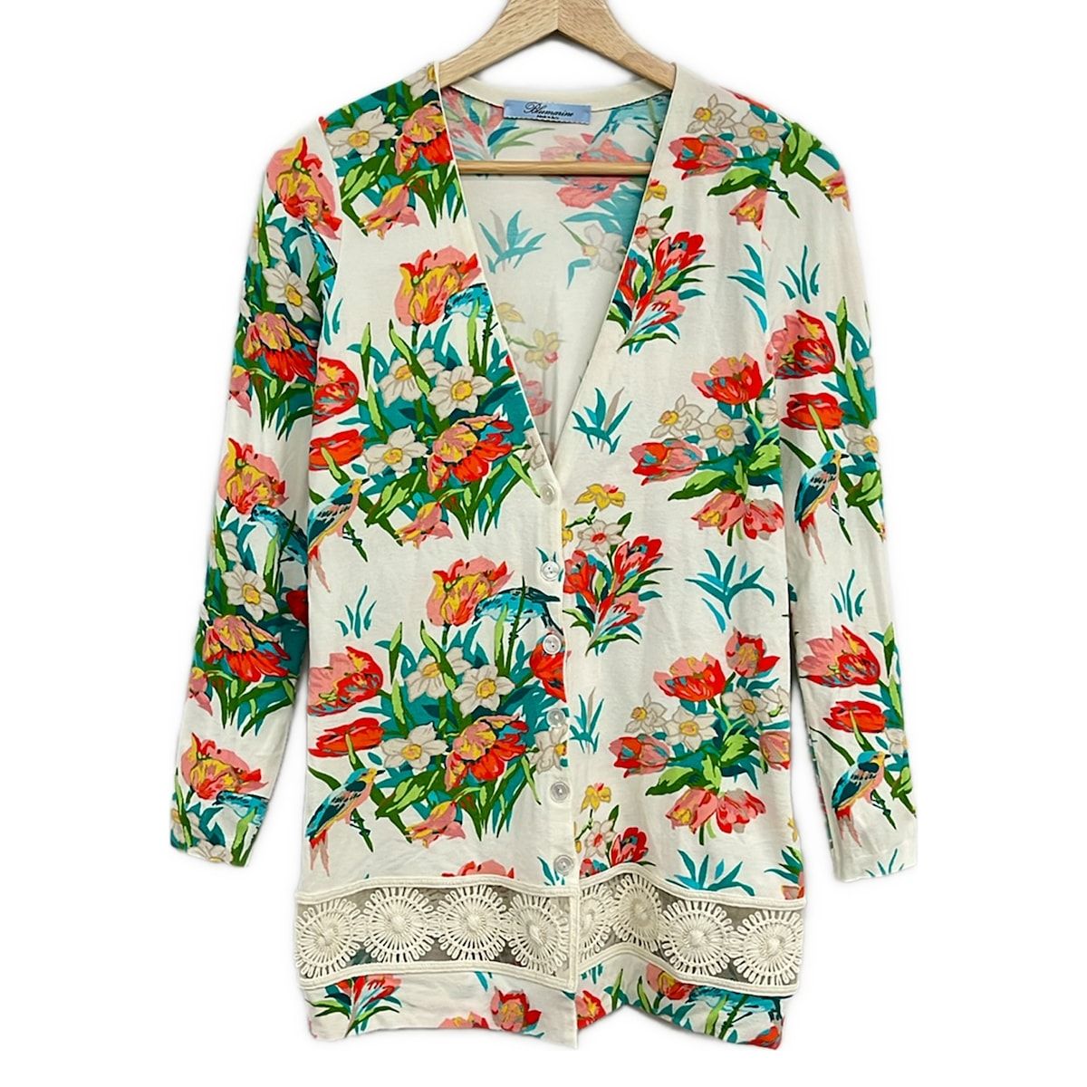 BLUMARINE(ブルマリン) カーディガン サイズI 40 レディース - アイボリー×ピンク×マルチ 長袖/花柄