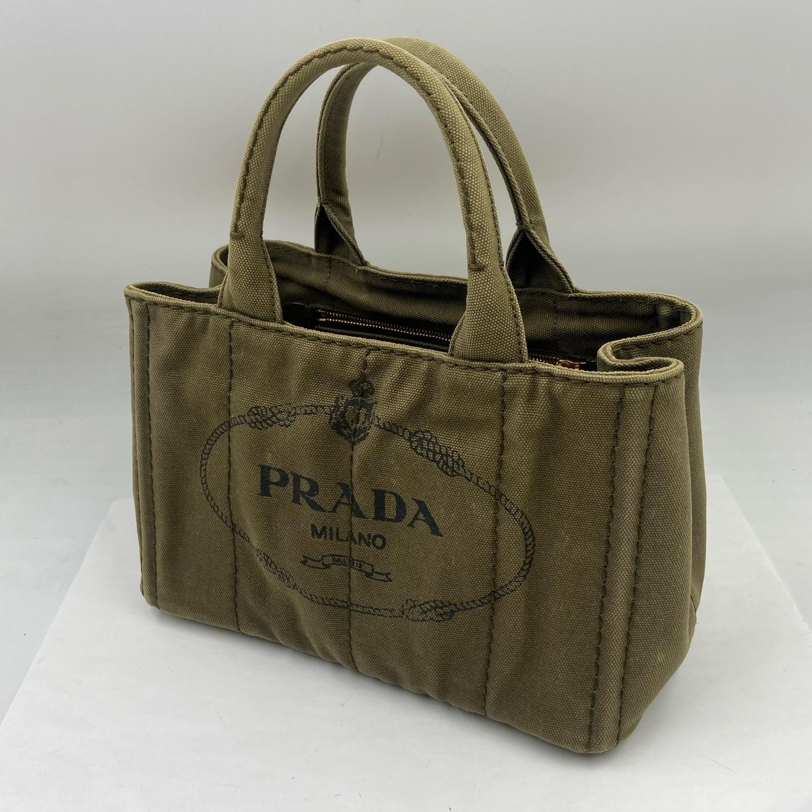PRADA プラダ カナパ ロゴハンドバッグ レディース カーキ 中古