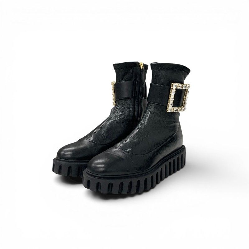 ヴァレンティノ VALENTINO ブーツ ショートブーツ 靴 シューズ レザー ブラック 黒 ストラスバックル ビジュー 厚底