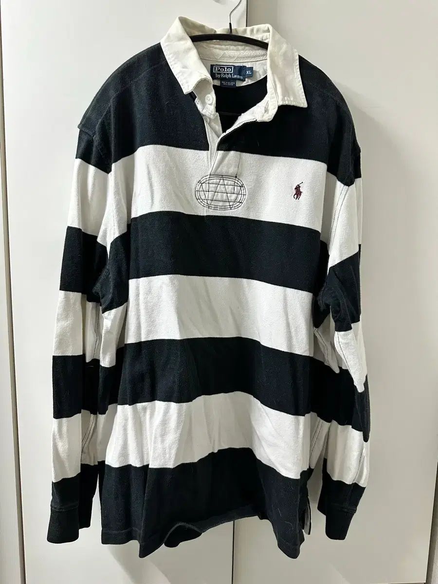 ポロラルフローレン ラグビーシャツ XL ブラック/白 ストライプ