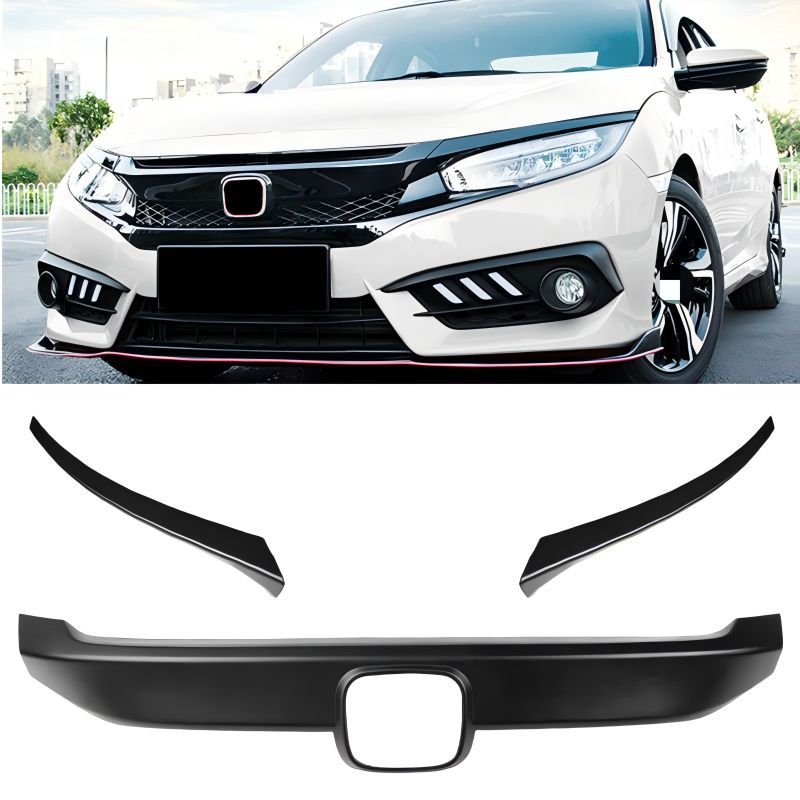 【送料無料】ホンダ Honda シビック 10代★フロントグリルフレーム装飾★カーボン調＆ピアノブラック★高精度フィット★スタイリッシュデザイン★エンジンフードアクセント★ABS製★改装パーツ★外装カスタム★中網装飾