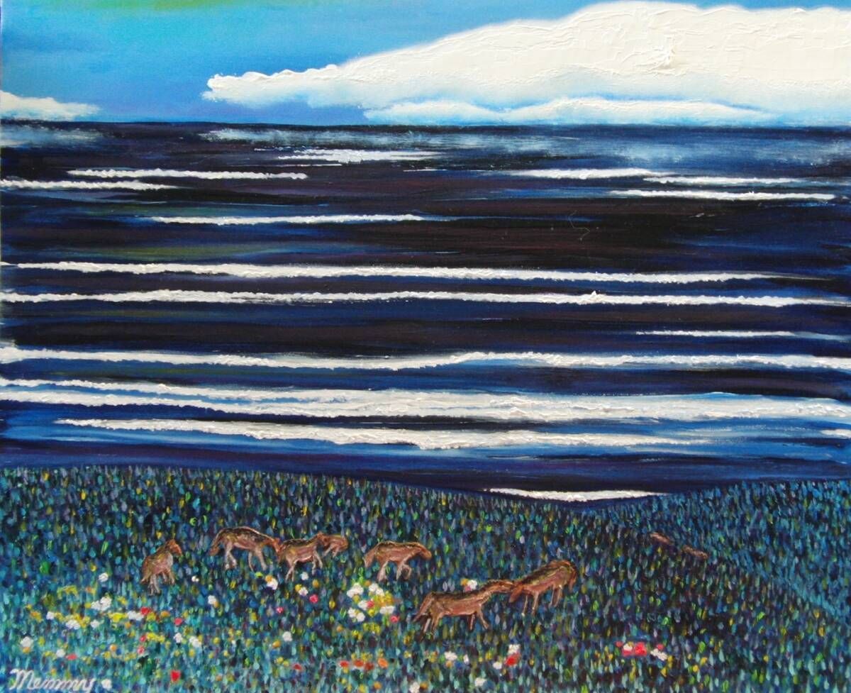 ≪国美協≫、佐藤めみ、『都井岬』、油彩画、F12号：60,6㎝×50,0㎝、油絵一点物、新品高級油彩額付、直筆サイン・真作保証付
