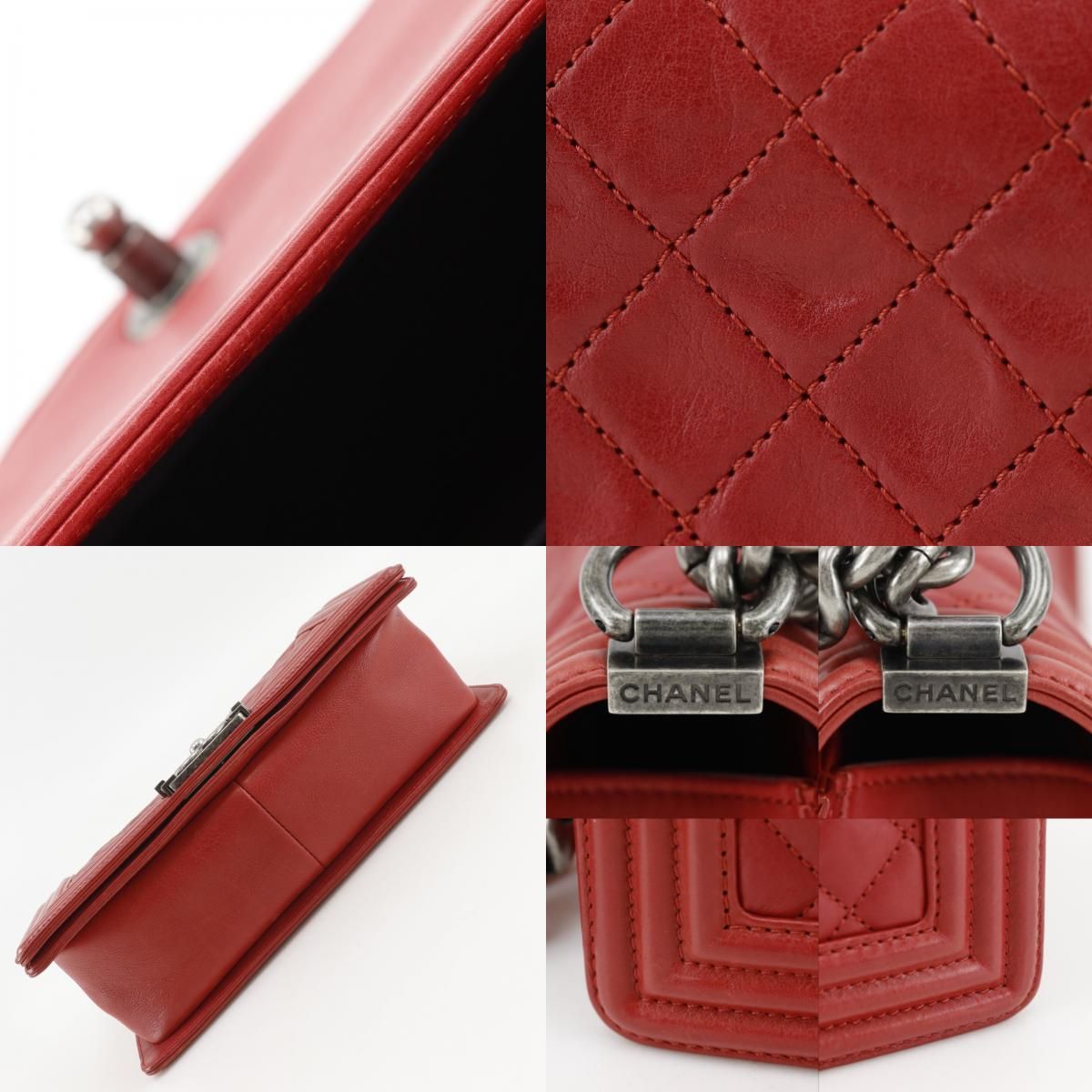 CHANEL】シャネル ボーイシャネル マトラッセ レザー 赤 レディース 