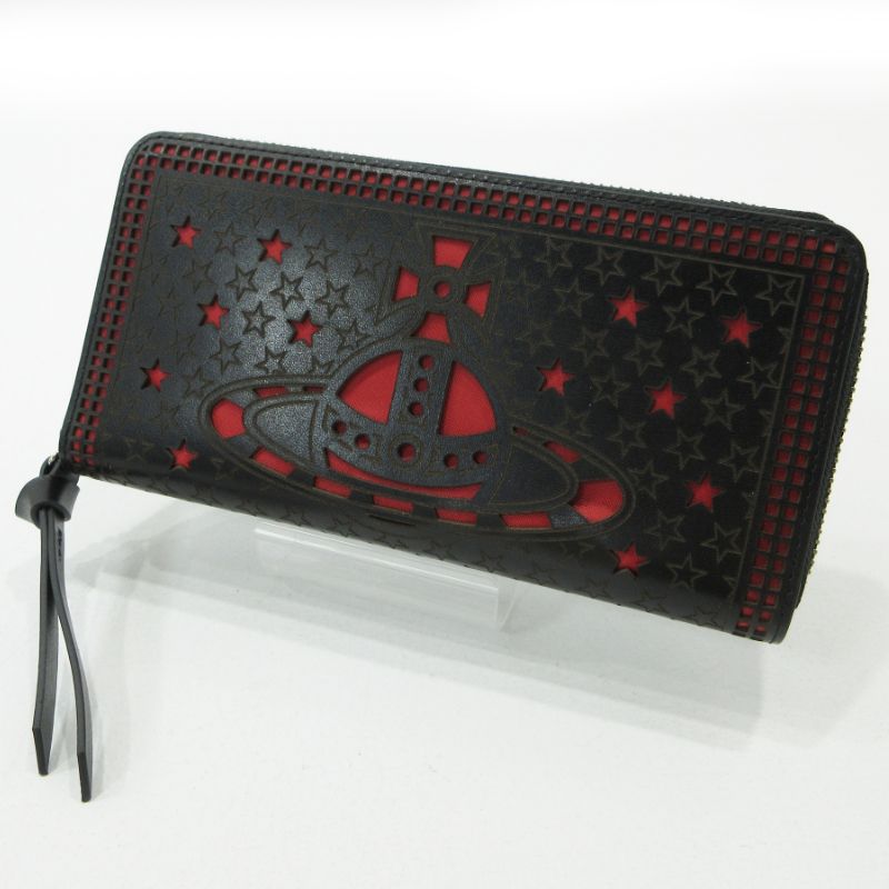 【三重本店】 中古 Vivienne Westwood | ヴィヴィアンウエストウッド ラウンドファスナー長財布 LASER CUT LEATHER レーザー カット レザー ブラック 【124】