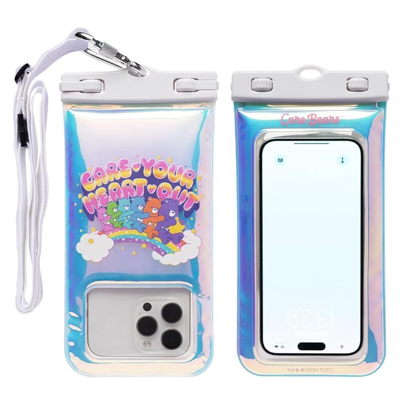 【新品】 DIVAID ケアベア ワイドサイズ 防水ケース 水に浮く スマホ用 IP68 ショルダーストラップ付き (レインボー/オーロラ)【 顔認証 防水 防塵 フローティング ポケット付き iPhone Android 各種スマートフォン対応 ネックストラ