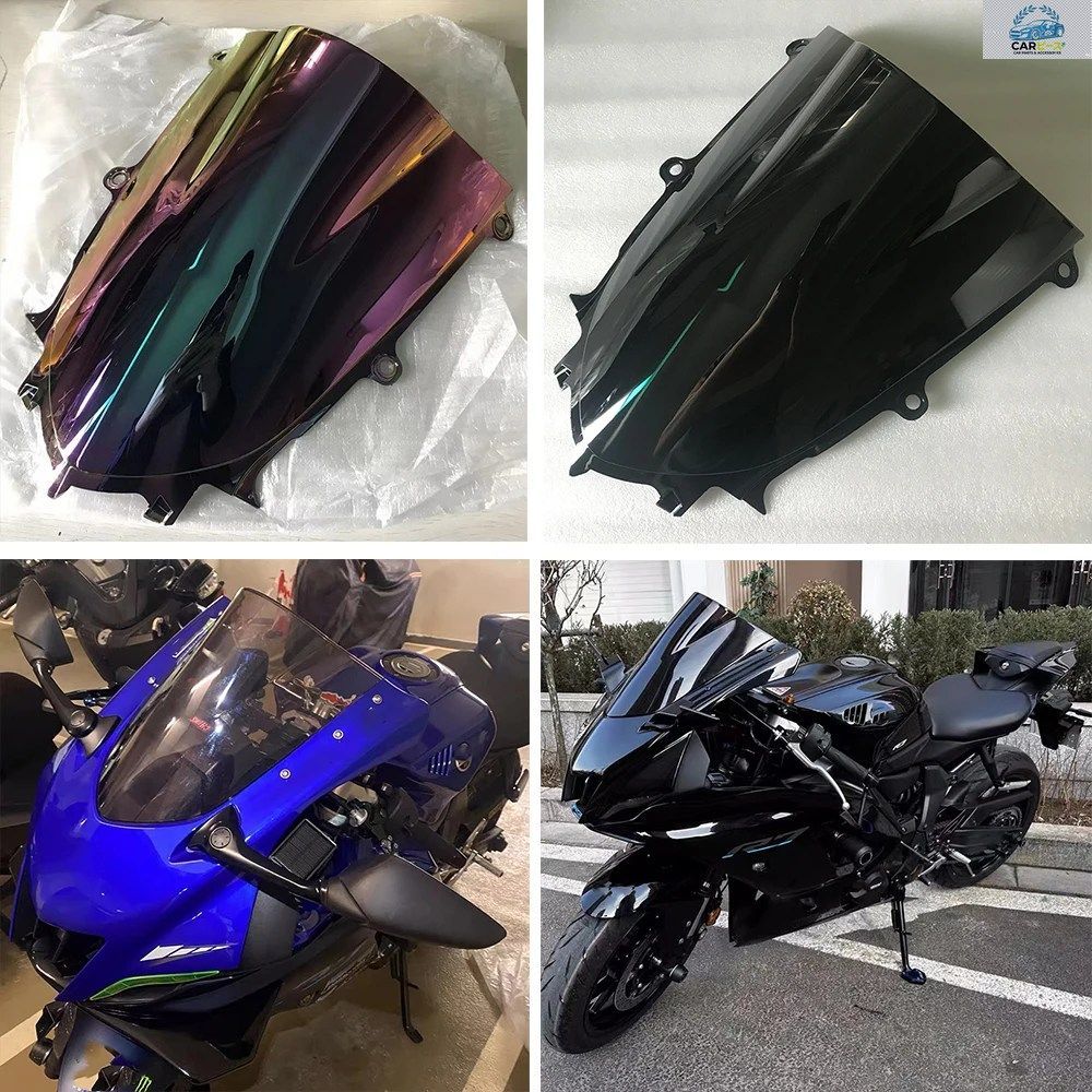 YZFR7 オートバイ用ダブルバブルウインドシールド スポーツウインドスクリーン 2021 - 24 ヤマハ YZF-R7 YZF R7 R6 ブラックイリジウム