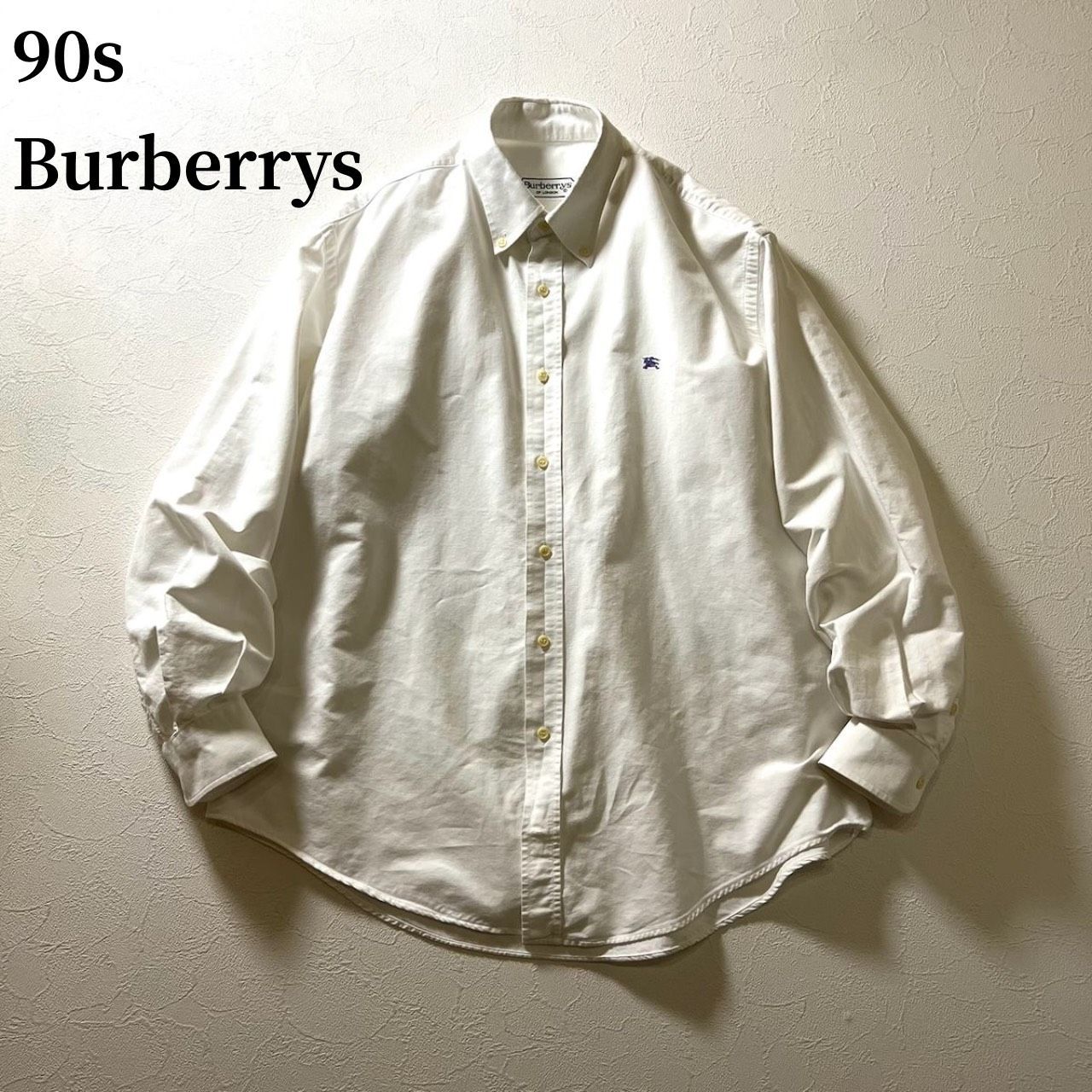 90s Burberrys　ワンポイントロゴ　BD　長袖シャツ　バーバリー　ホワイト　 古着