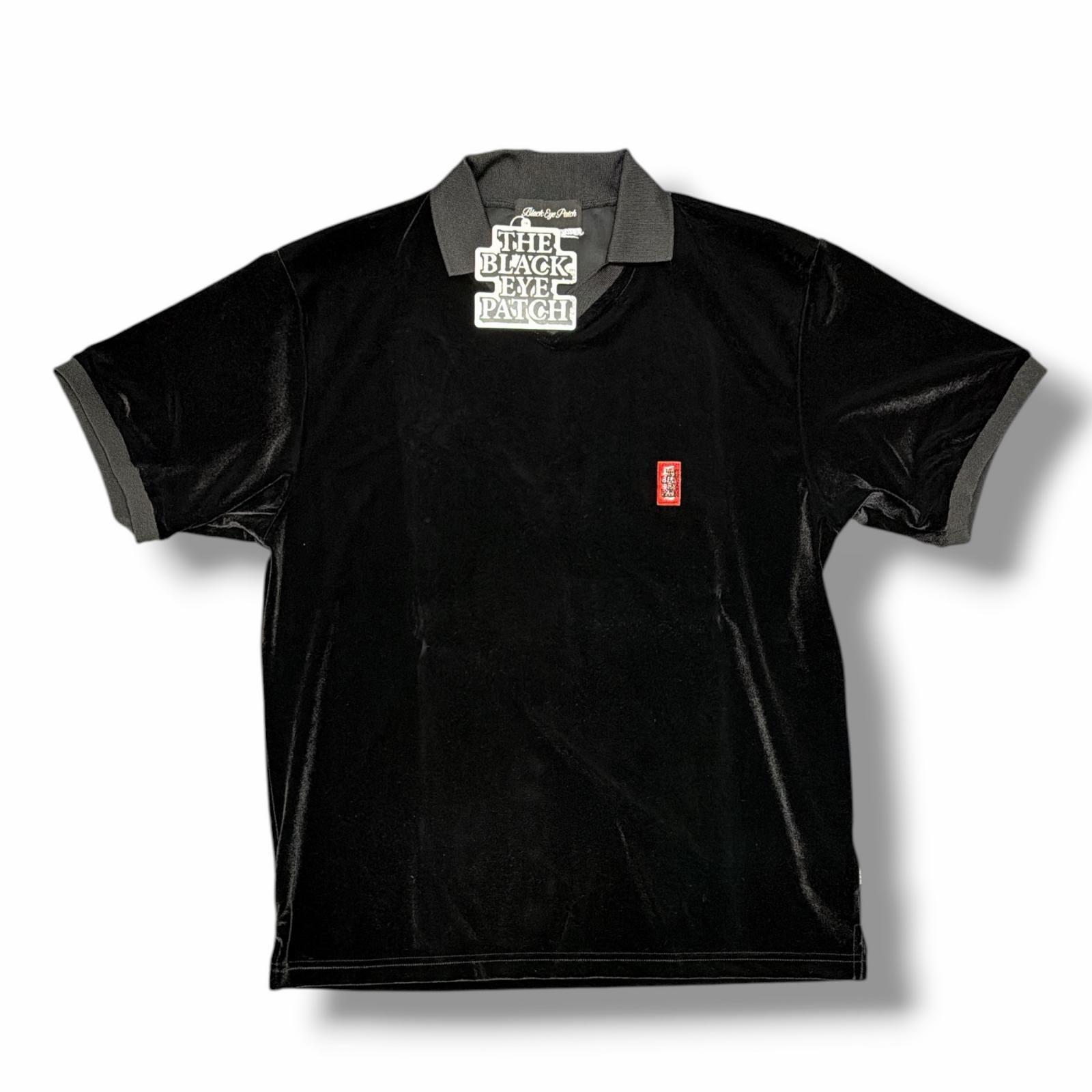 参考上代16500円 未使用 BlackEyePatch SMALL HWC VELOUR S/S POLO SHIRT ベロアポロシャツ スモールロゴ 半袖 ブラックアイパッチ BEPSS24TP10 ブラック L （8733M）