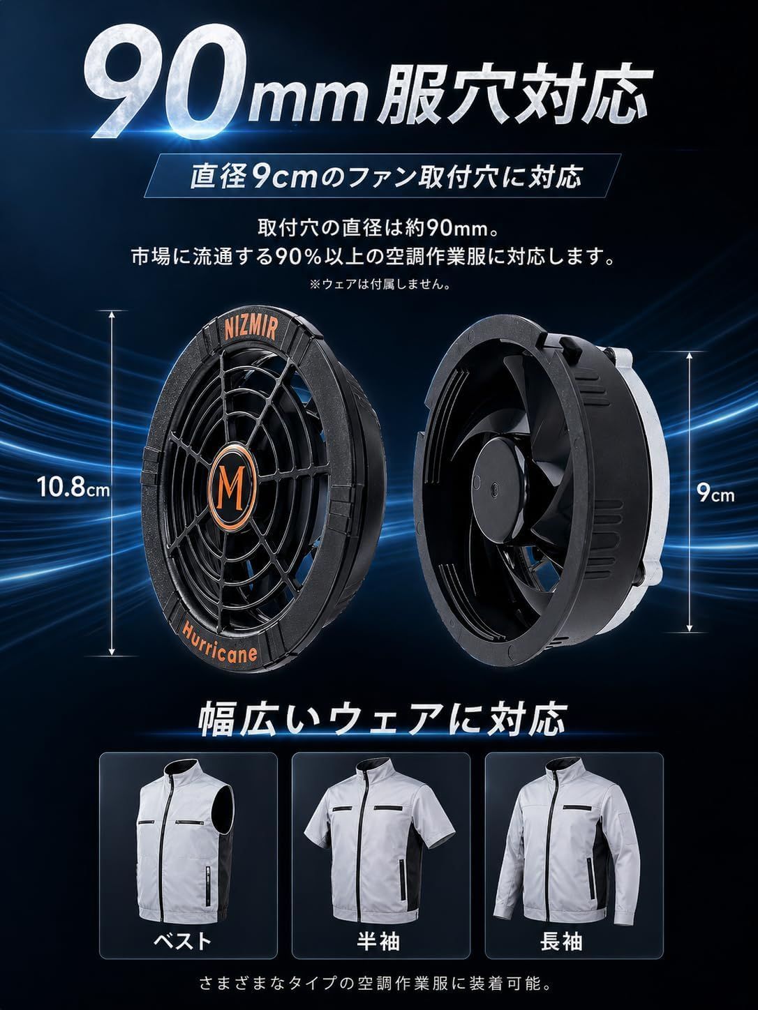 冷却プレート搭載 -19℃冷感 52V/40500mAh 空調作業服 ファン