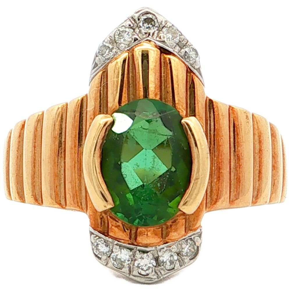1.27ct 0.09ct JewelryMAKI ジュエリーマキ グリーントルマリン リング 指輪 K18×Pt850コンビ-Kメイン-6.7g 11号 #51 ゴールド【A】【メンズ・レディース】★■614105【中古】