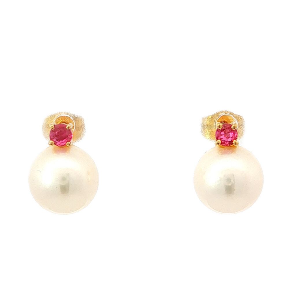 スタッド アコヤ真珠 Japan Pearl 養殖真珠 真珠 パール ルビーピアス K18YG/750-1.5g イエローゴールド【♀】【A】【レディース】★■614237【中古】