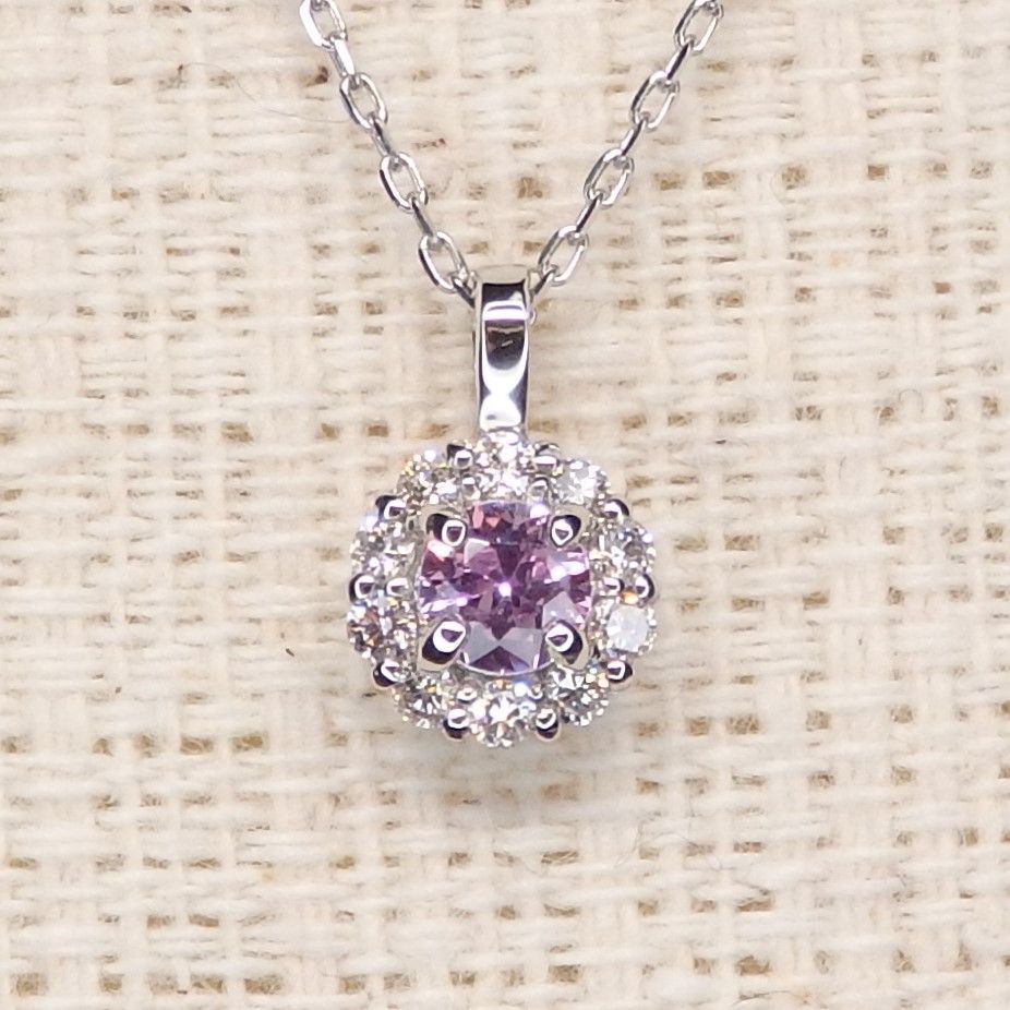 ピンクサファイア ネックレス チェーン付 Z5361 0.13ct Pt ラウンド 丸 ソーティング付き ピンクサファイア ネックレス チェーン付 Z5361 0.13ct Pt ラウンド 丸 ソーティング付き