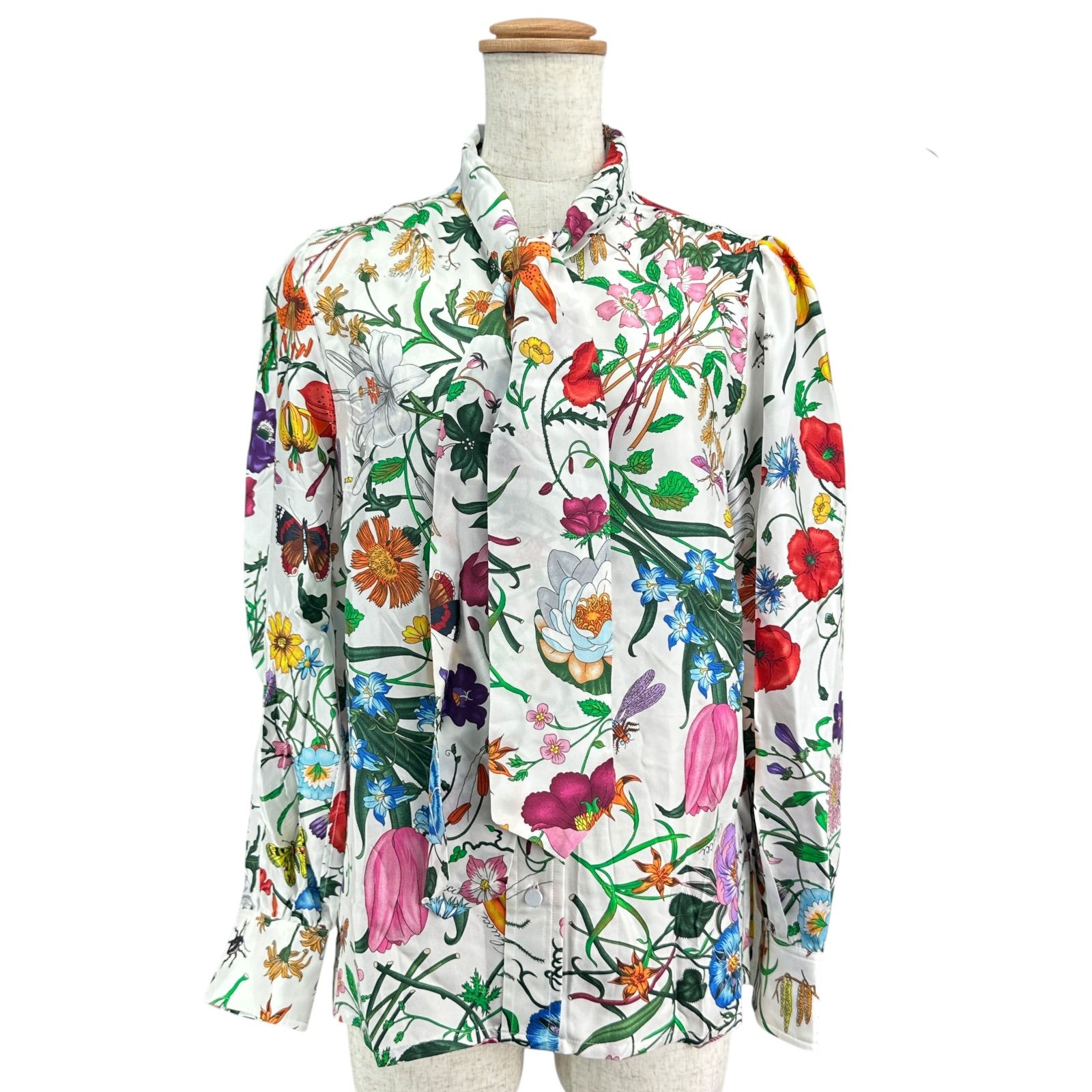 グッチ GUCCI フローラル総柄ボウタイシルクブラウス 865715 マルチ