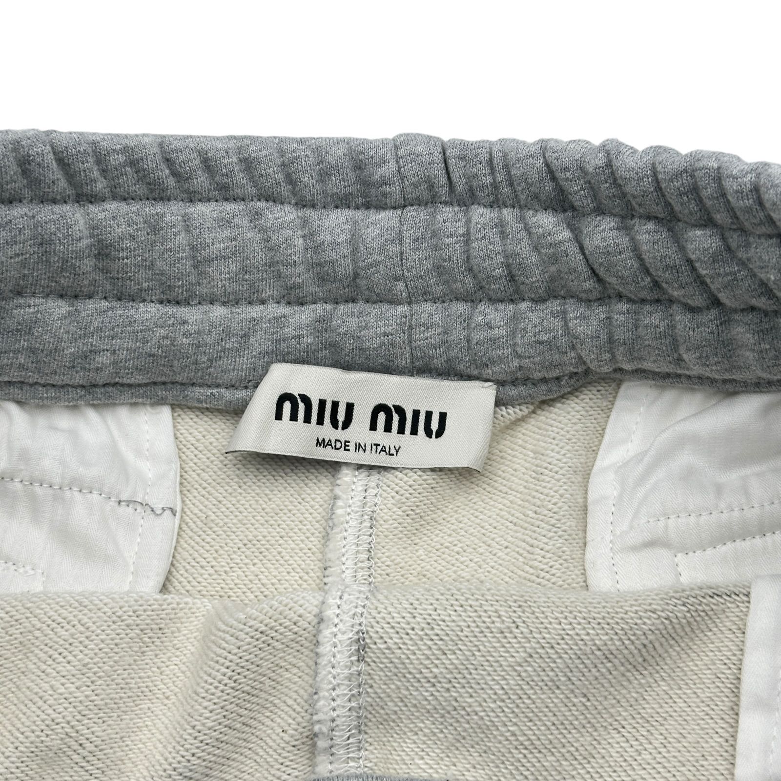 ミュウミュウ miu miu ロゴ刺繡スウェットショットパンツ MJP321 グレー コットン レディース ショートパンツ