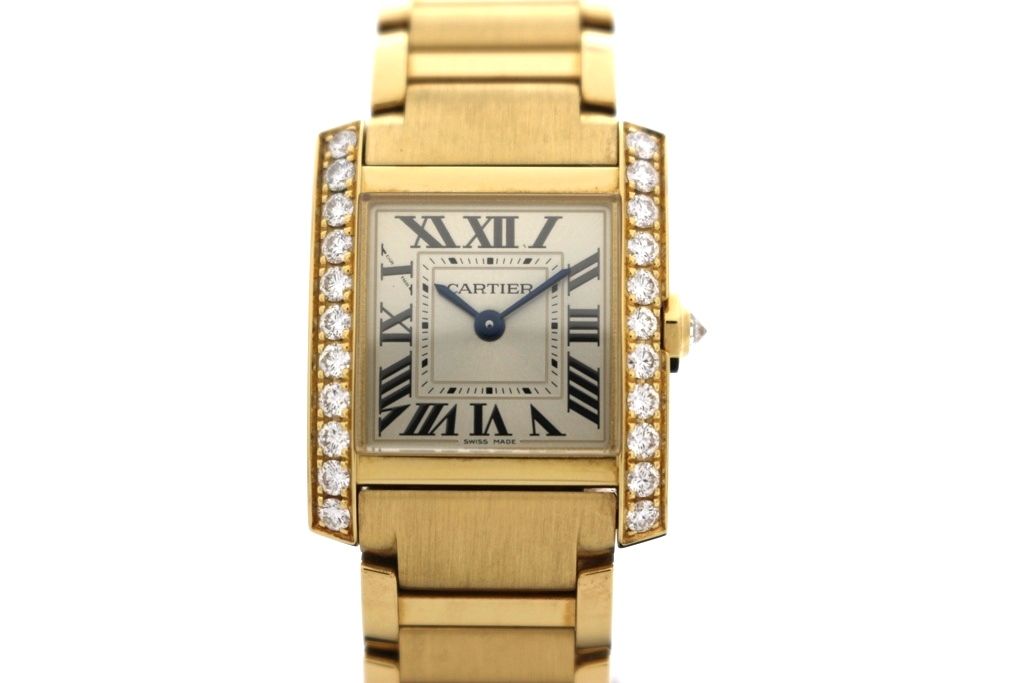Cartier カルティエ タンクフランセーズSM ダイヤベゼル WJTA0039 腕時計 K18イエローゴールド シルバー文字盤 レディース クオーツ 2143200604611 【200】【中古】