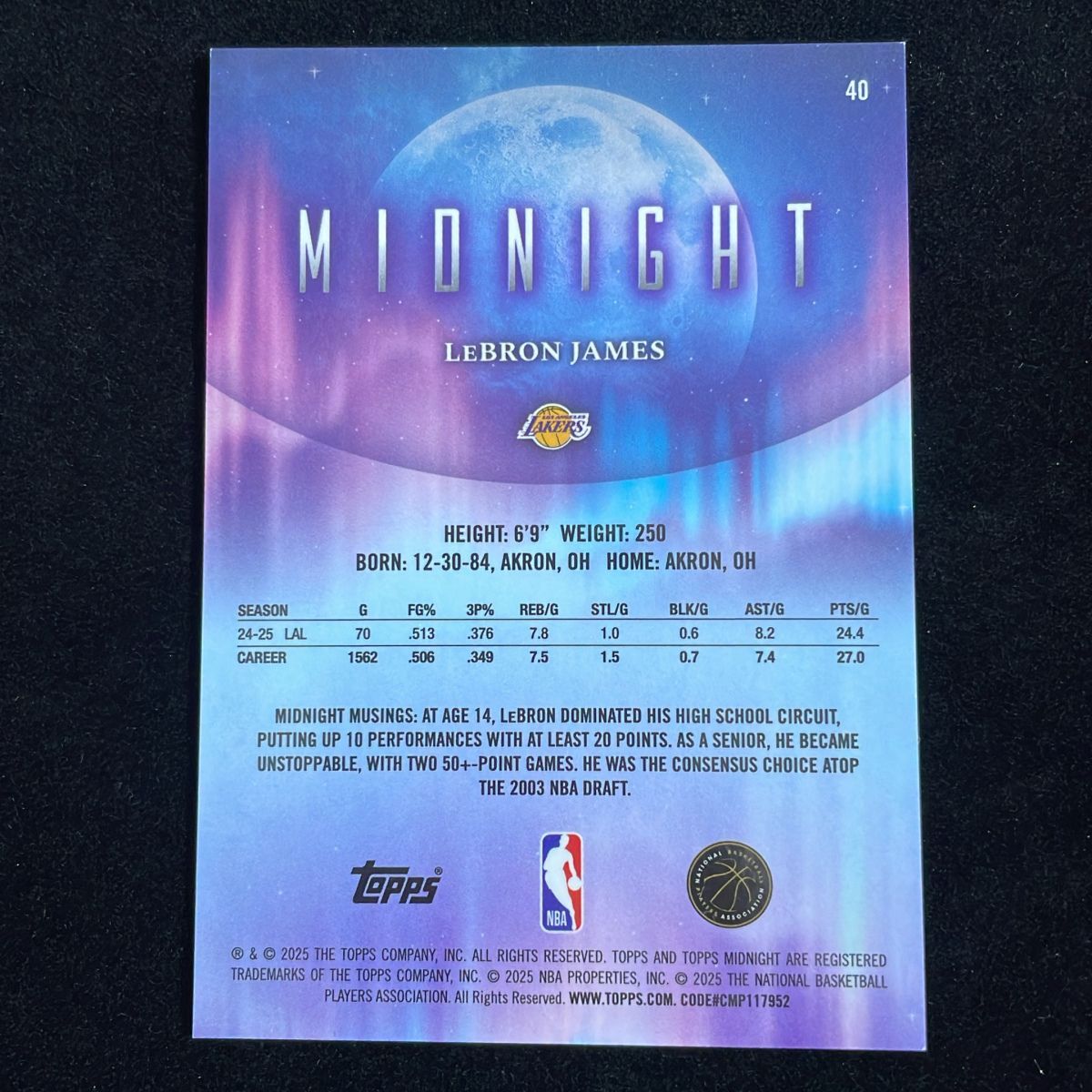 Lebron James レブロン・ジェームズ Topps Midnight 2025-26 /149 