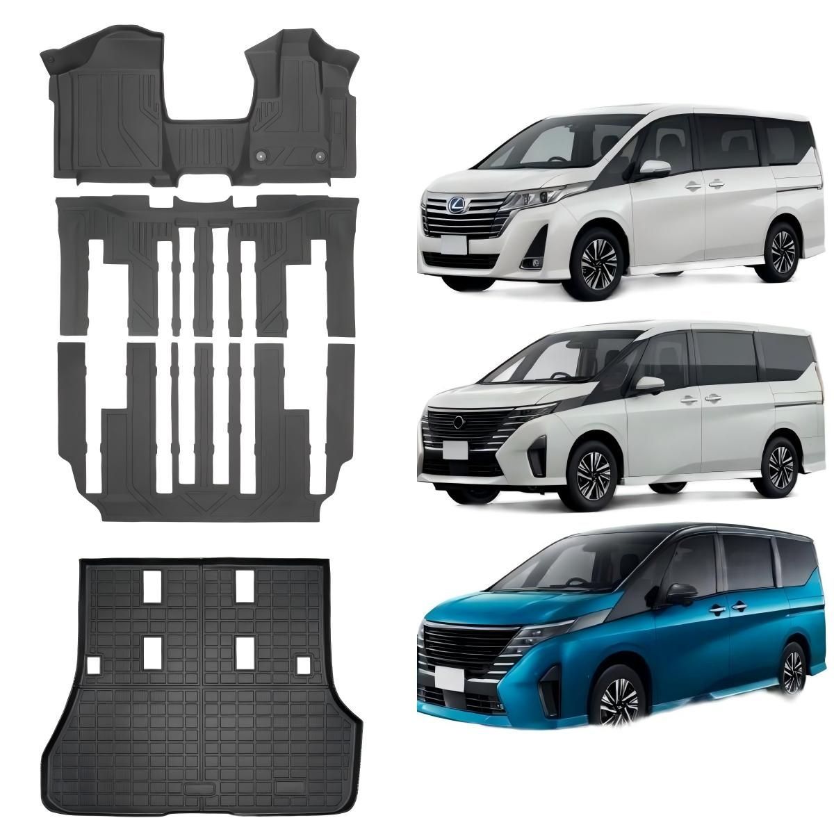 Only Star 車用フロアマット カーマット 2023年1月～現行日産 セレナ C28 epower ガソリン8人乗り専用 フロアマット フロアマット+ステップマット+ ラゲッジマット4枚セット TPE素材 (SERENA C28 e-power)