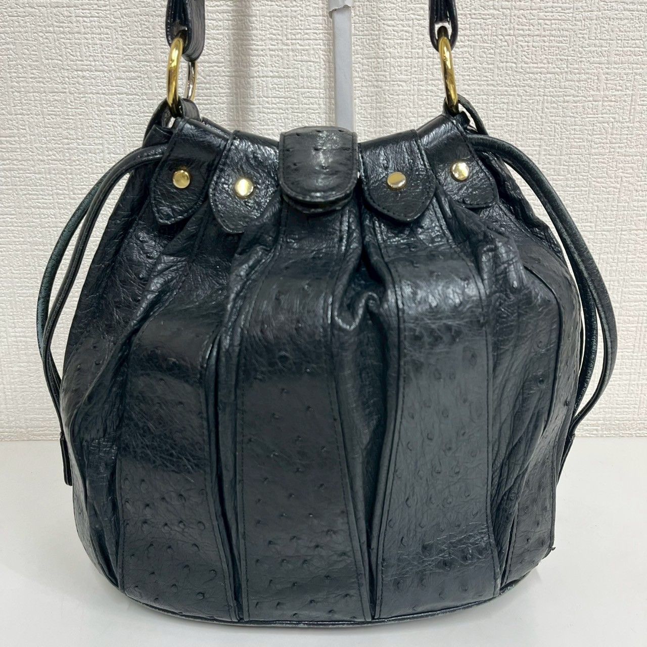 WB235 オーストリッチ ダチョウ革 本革 ショルダーバッグ ブラック レディース 鞄