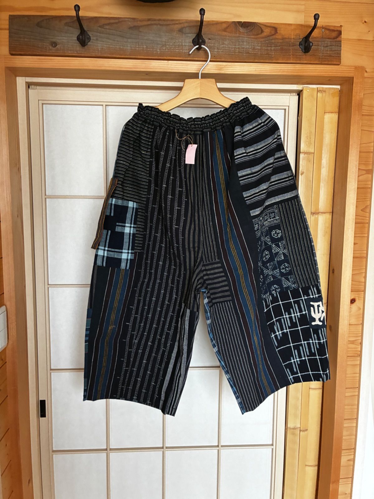 古布 縞 チェックワイドパンツ