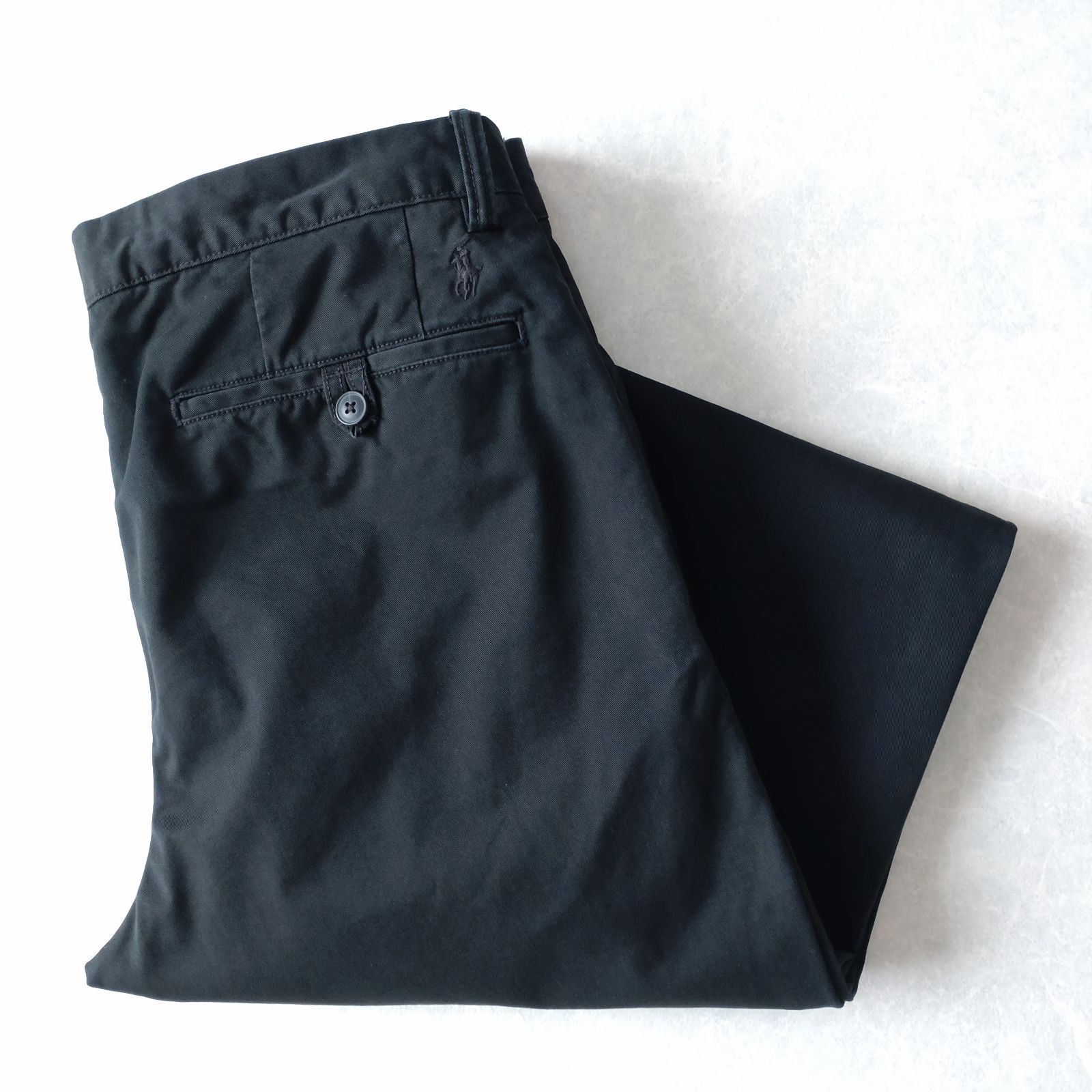 ■古着 POLO RALPH LAUREN ポロラルフローレン ポロチノ ツイルパンツ STRETCH SLIM FIT ブラック 黒 W34L30【L6120】