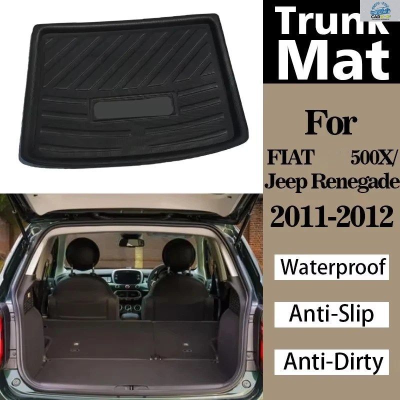 フィアット500X、ジープ・レネゲード2011 2012用カートランクマット、防水滑り止めカーカーペットパッド、専用リアカーゴライナー、ブーツ
