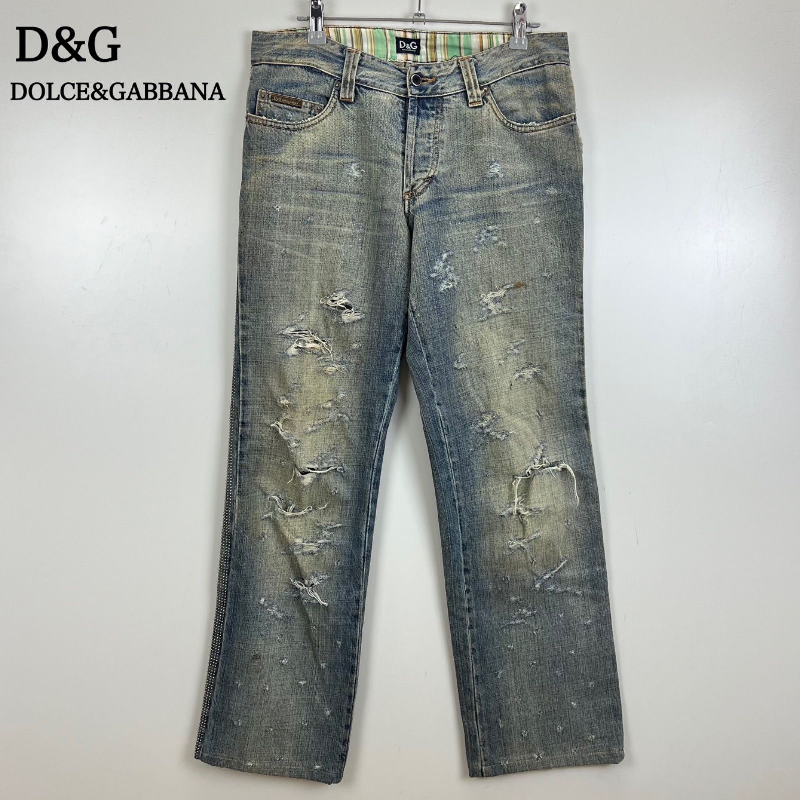 [レア] 00s Dolce & Gabbana y2k ダメージデニムジーンズ D&G DOLCE&GABBANA 00s y2k archive STUDS crash denim pants 31