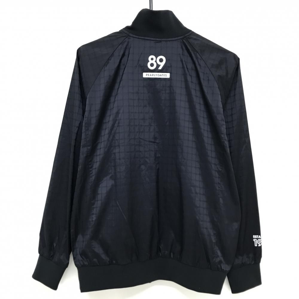 【美品】パーリーゲイツ ジャケットブルゾン ネイビー格子地模様 シャカシャカ ロゴプリント レディース 3(XL) ゴルフウェア PEARLY GATES