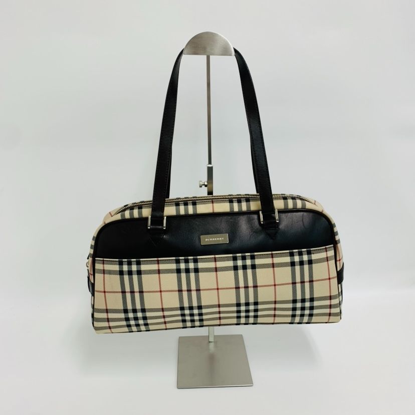 【美品】Burberry バーバリー ノバチェック ハンドバッグ シルバープレート
