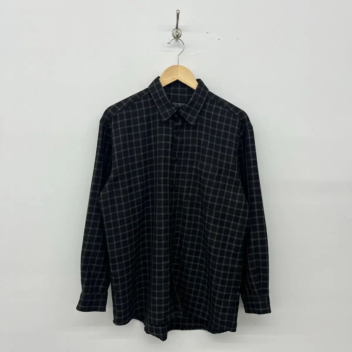 イヴ・サンローラン ブラック CHECK シャツ メンズ105