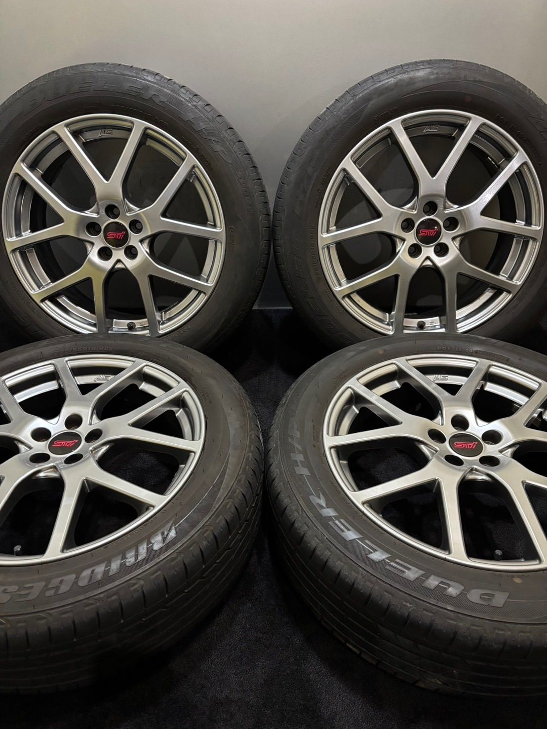 ★225/55R18 BRIDGESTONE/DUELER H/P 21年製 スバル GT系 XV 純正 OP STI 18インチ 7J +55 100 5H 夏タイヤ 4本 (南2-M156)