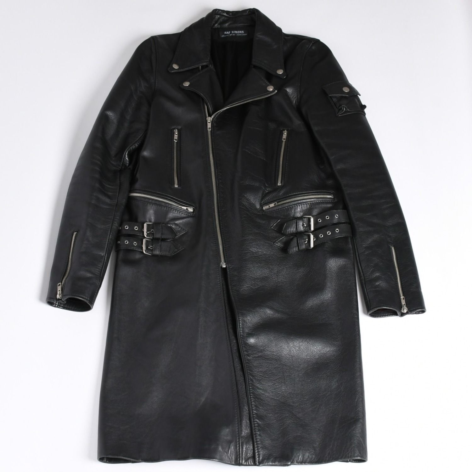 極美品 RAF SIMONS ラフシモンズ 98-99AW レザーライダースコート 超希少品 ブラック サイズ50 中古 4a001383
