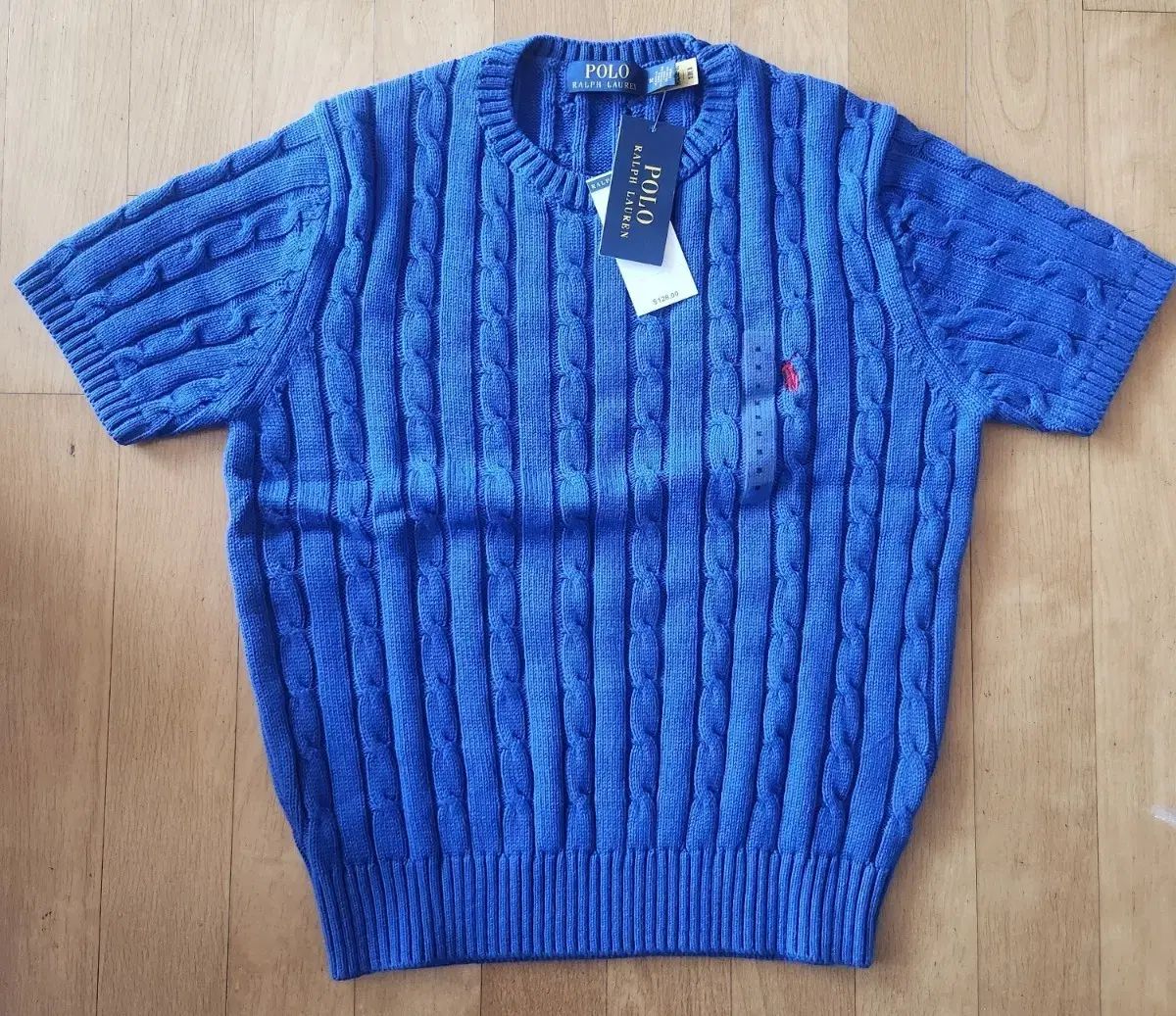 新品 ポロ ラルフローレン ケーブル 半袖 ニット ブルー M 正規品