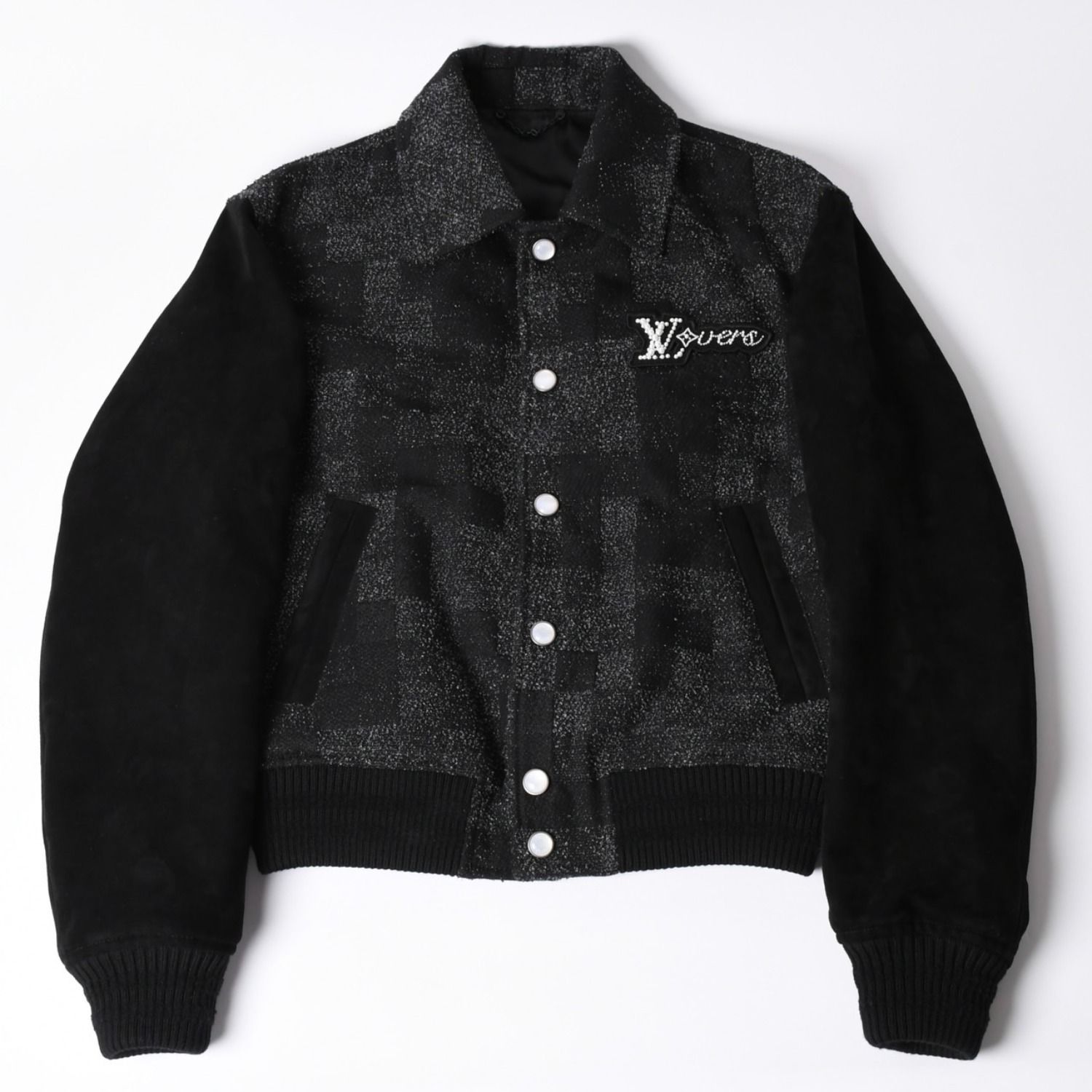新品同様品 LOUIS VUITTON ルイヴィトン ミックスレザー バーシティブルゾン ジャケット サイズ46 1AHBUU コットン ゴートスキン 中古 4a002119