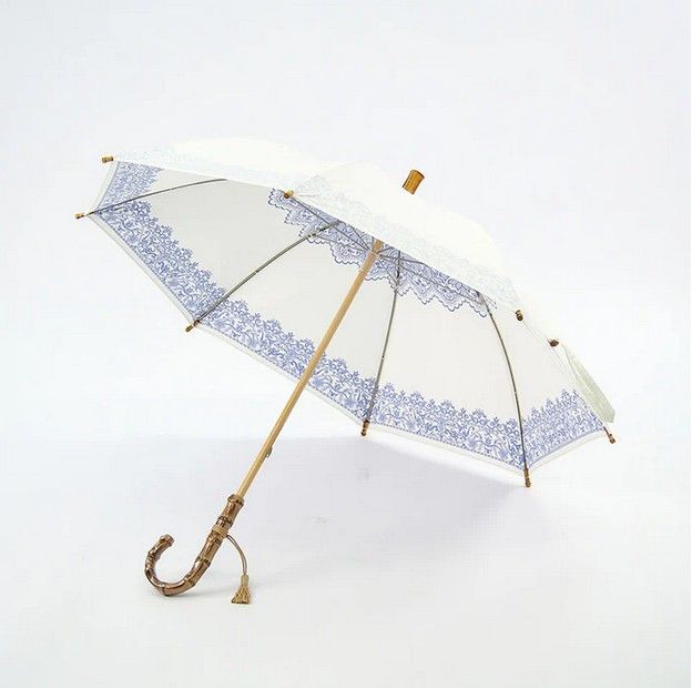 日本製 UVION プレミアムホワイト 長傘 木棒 日傘 50cm UVカット 晴雨兼用 レース柄 Bu