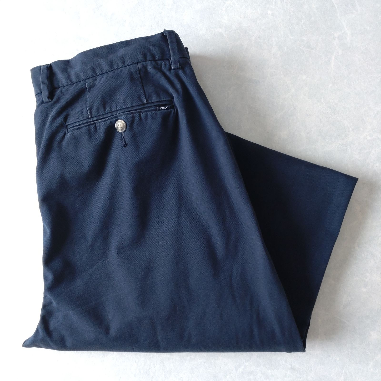 ■古着 POLO RALPH LAUREN ポロラルフローレン ポロチノ ツイルパンツ STRETCH CLASSIC FIT ダークネイビー 濃紺 W35L32【L6121】