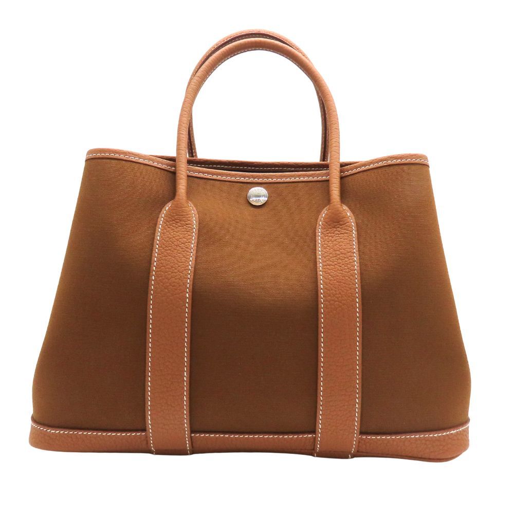 【中古】HERMES エルメス ガーデンパーテ 30 TPM ヴェルソ トワルオフィシェ×ネゴンダ ブラウン コットンキャンバス 牛革 茶色系 トートバッグ A2600974【無料ギフトラッピング承ります】