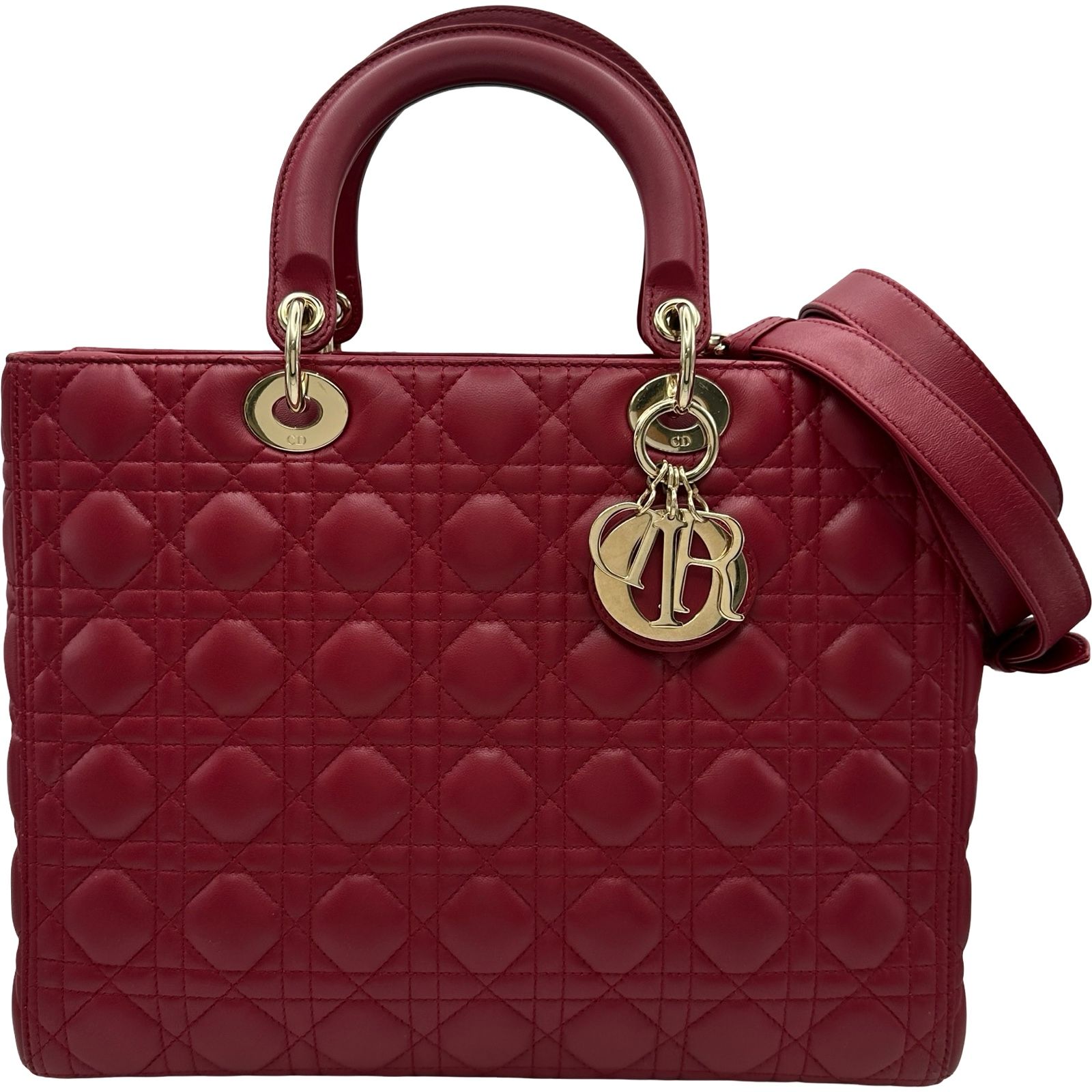 クリスチャン・ディオール Christian Dior レディディオール　ラージ ワインレッド カナージュ/レザー レディース ハンドバッグ
