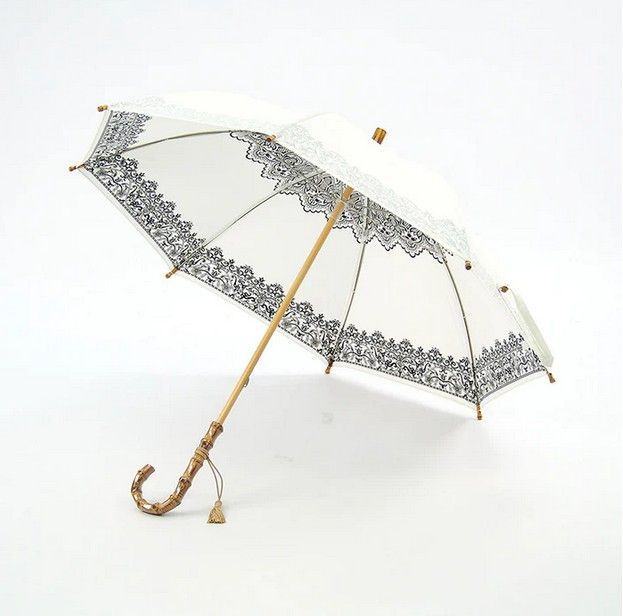 日本製 UVION プレミアムホワイト 長傘 木棒 日傘 50cm UVカット 晴雨兼用 レース柄 Bk 9,304円
