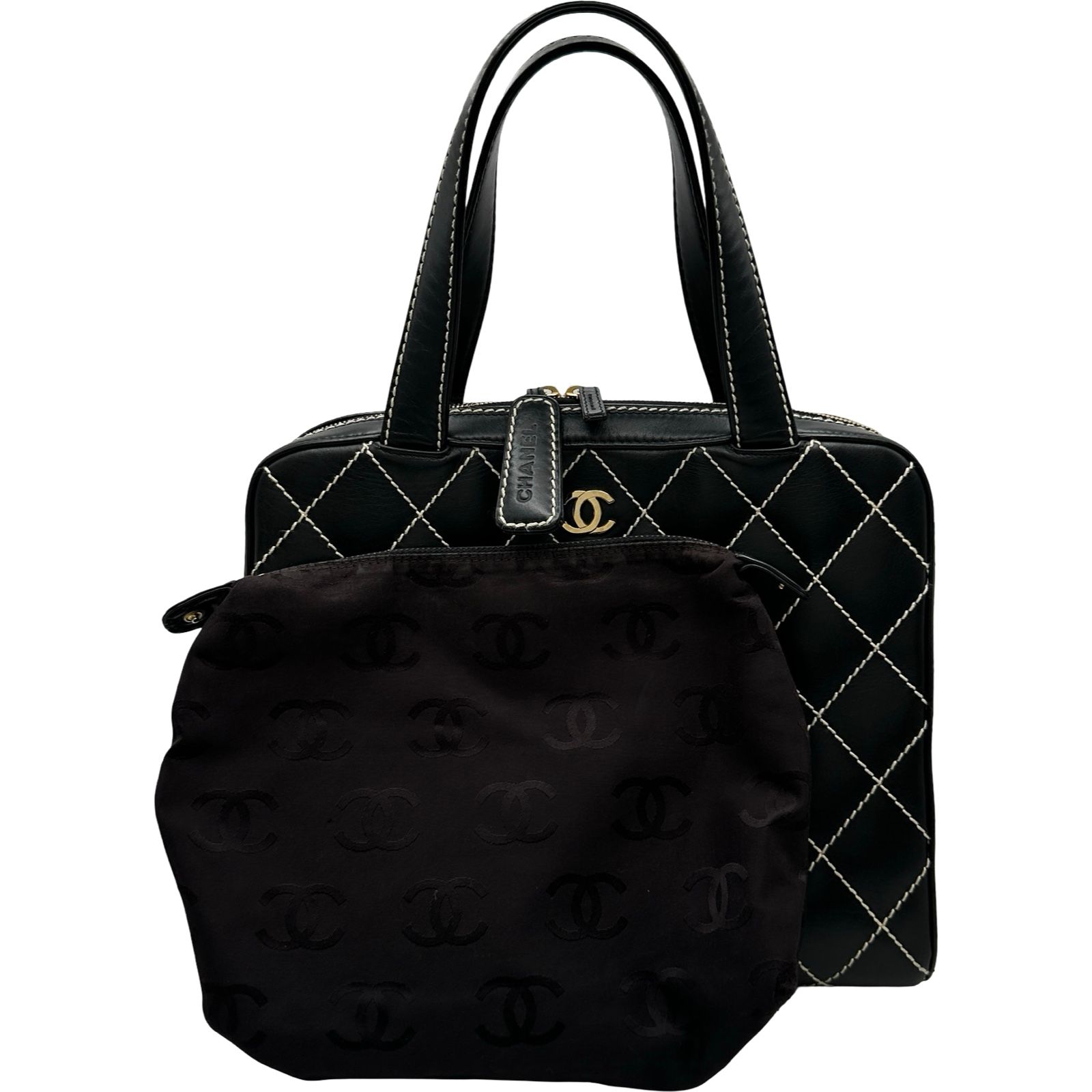 シャネル CHANEL ワイルドステッチトート A14693 7番台 ブラック ゴールド金具 カーフ レディース トートバッグ