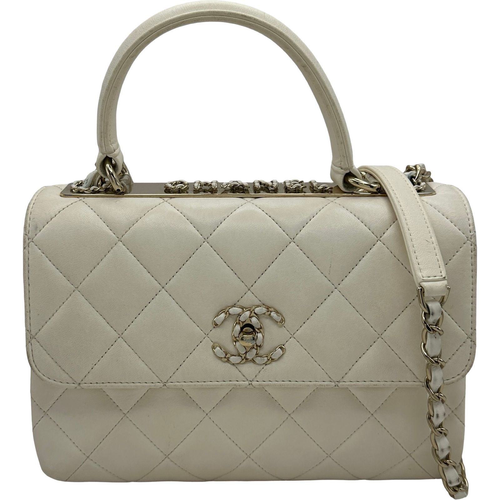シャネル CHANEL トレディCC トップハンドル A92236 アイボリー ゴールド金具 ラム レディース ショルダーバッグ