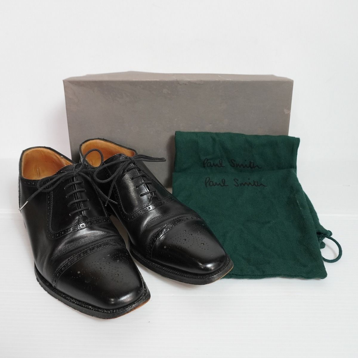 Paul Smith ポールスミス セミブローグ パンチドキャップトゥ レザー シューズ 革靴 102981F 黒 サイズ8 1/2 2609Q★4