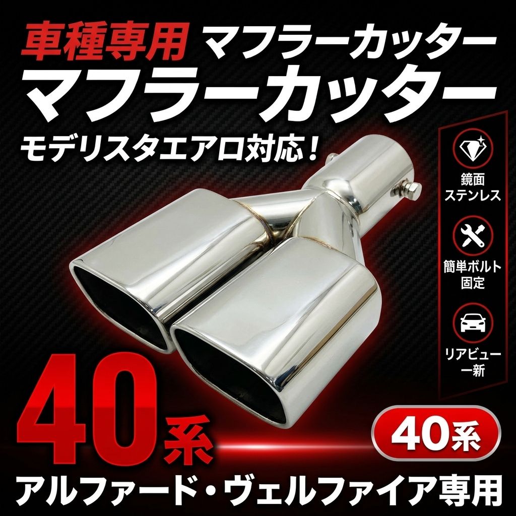 アルファード40に合う マフラーカッター ダブルスクエア ブラック